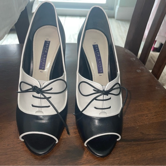 Ralph Lauren Purple Label Sz 37 Katia Leather Lace Up Oxford Heels Italy Made - Picture 6 of 15